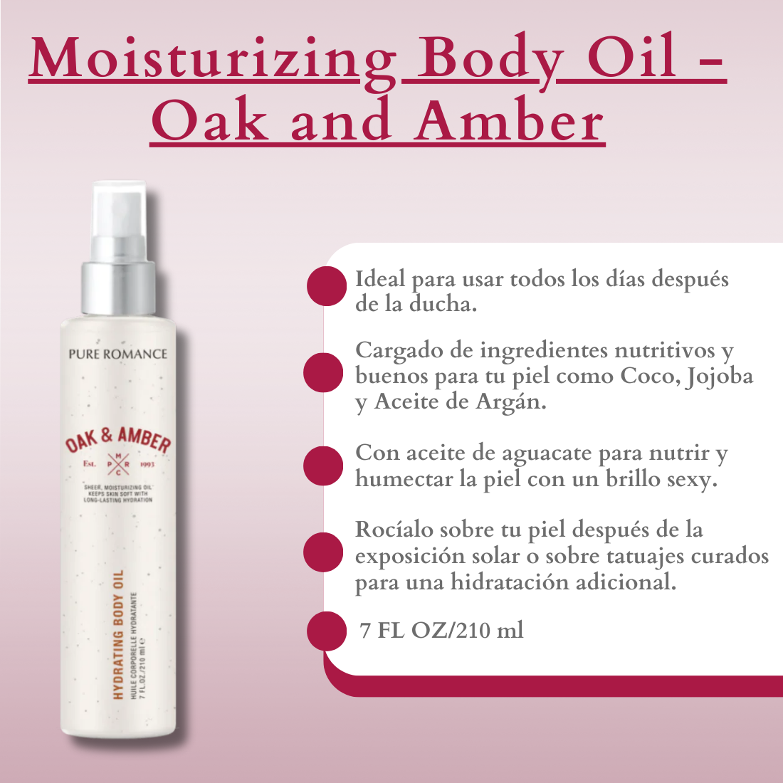 Moisturizing Body Oil Oak and Amber Yarimar Rivera