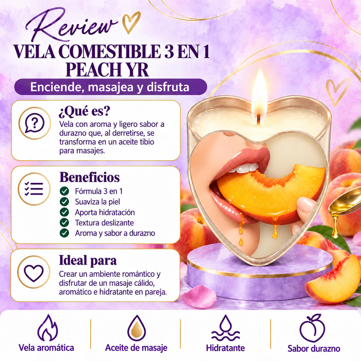 Vela Comestible 3-en-1 – Peach / Durazno 🍑